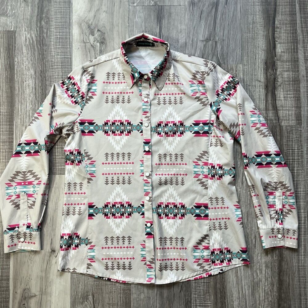 Sterling Kreek Womens Button Up Medium Western Aztec Cowgirl Rodeo